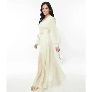 Unique Vintage 70's Style Ivory Pantsuit Jumpsuit with Detachable Maxi Skirt NWT